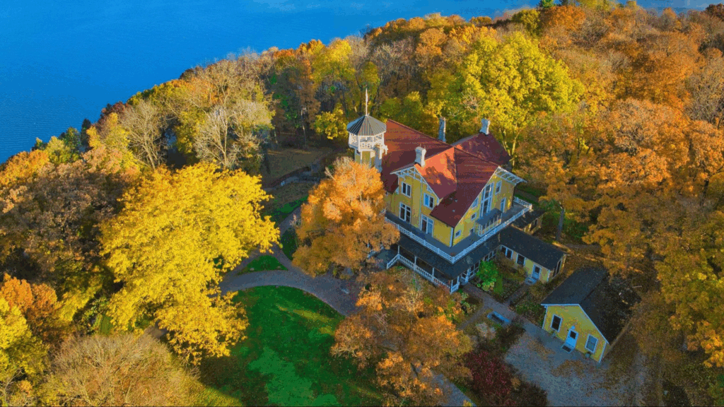 A drone point of view photo of Black Point Estate. 